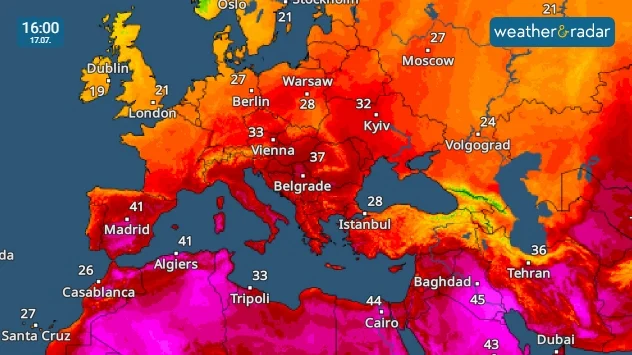 Map of high temperatures across Europe